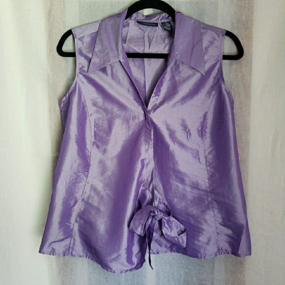 Liz Claiborne LizSport Women''s Sleeveless Purple Shirt Tie in Front Size M - Picture 1 of 10